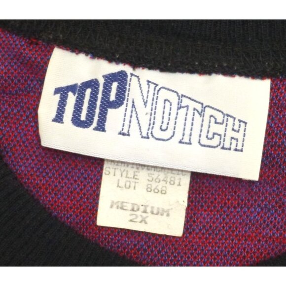 Vintage TopNotch Geometric Abstract Sweater 2X Black W/ Red & Blue Pattern USA M - Picture 3 of 6